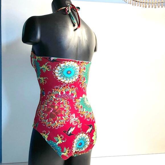 Desigual One Piece Swimsuit Size M Tropical Removable Straps Flowers Birds - Picture 3 of 12